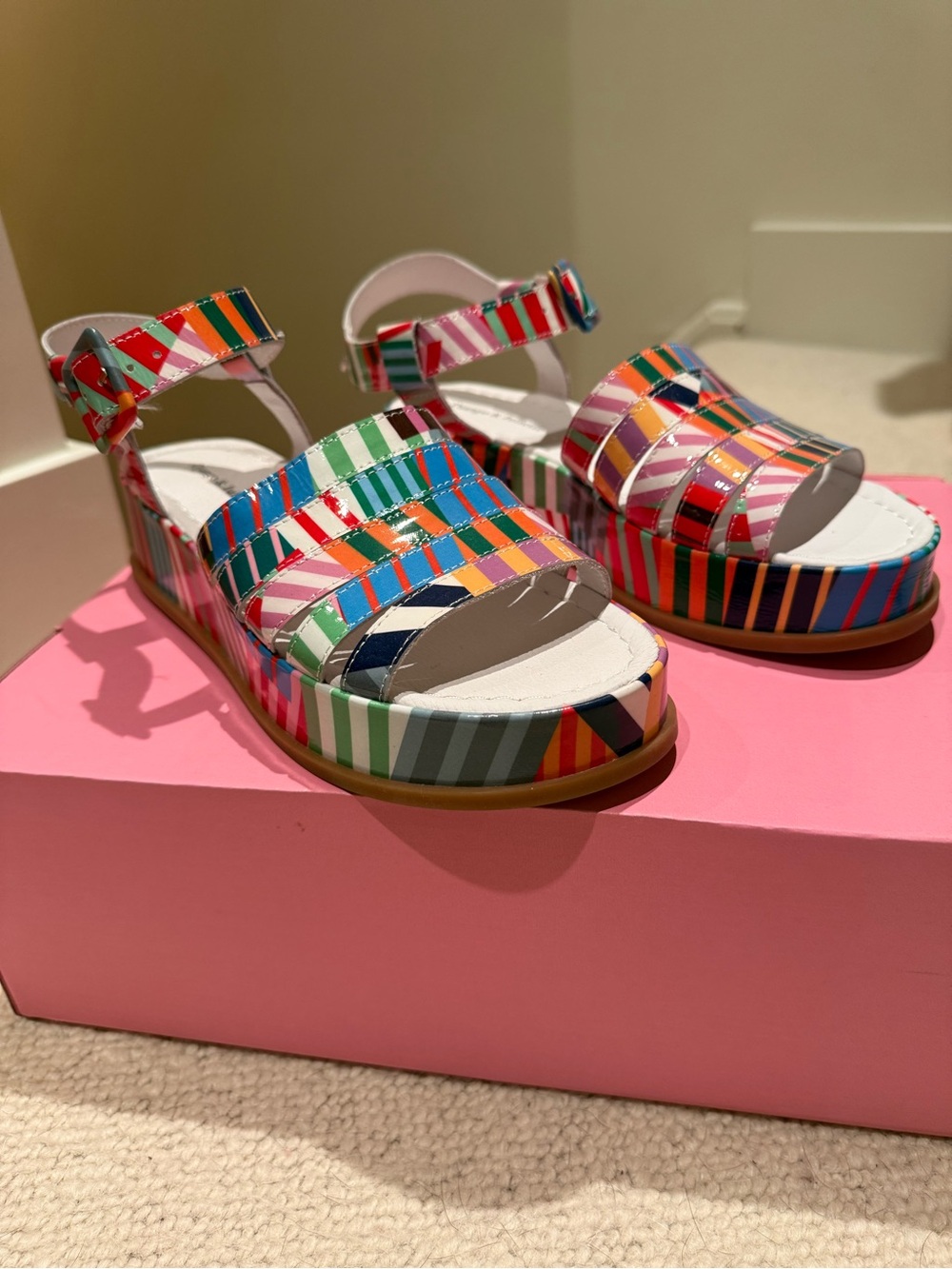 Women’s Multicolor Striped Platform Sandals with Ankle Strap
